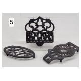 Early Cast Iron Match Holder & Trivets