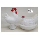 Milk Glass Rooster & Hen on Nest