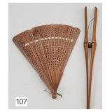 Early American Wood Tongs & Filigree Fan