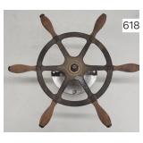 Antique Wood & Brass Boat Steering Wheel