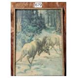 The Elk Fight Lithograph Picture
