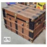 Antique Oak Slat Flat Top Trunk
