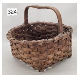Split Hickory Woven Bentwood Handled Basket