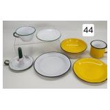 Yellow & Green Enamelware Bowls & Candle Holder