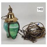 Antique Green Slag Glass Hanging Light Fixture