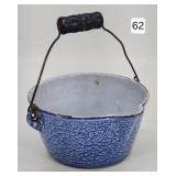 Blue Speckled Enamel & Iron Miniature Pot