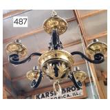 Ornate Brass & Iron Hanging Light Fixture