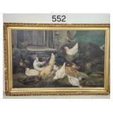Early Oil on Canvas Chicken Coop Painting