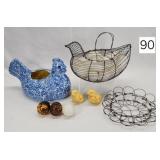 Wire Chicken Egg Basket w/ Hand Blown Eggs