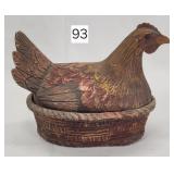 Folk Carved Wooden Hen on Nest