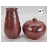 Mexico Hammered Copper Vase & Covered Pot