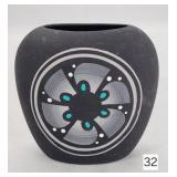 Southwest Black Pottery Flat Vase - 4.5'
