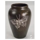 Early Heintz Sterling on Bronze Butterfly Vase