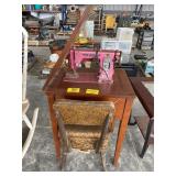 PINK MORSE SEWING MACHINE IN WOODEN CABINET,