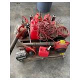 GAS CANS, EXTENSION CORDS, COLEMAN METAL COOLER,