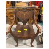 ORNATE CARVED WOOD ACCENT CHAIR W/ INLAY FLOWER