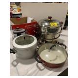 MYLAND STACKING STEAMER POTS, STEAM POT, RED PAN