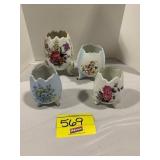 HAND PAINTED PORCELAIN EGG CUPS (4)