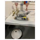 GLASS CANDLE HOLDER SET, PLASTIC BOWL & STAND