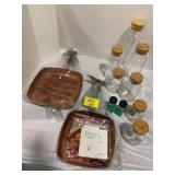 COPPER CHEF PANS, GLASS CANISTER JAR SET, GREEN