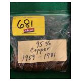 BAG OF 1959-1981 95% COPPER PENNIES