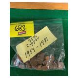 BAG OF 1959-1981 95% COPPER PENNIES