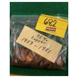 BAG OF 1959-1981 95% COPPER PENNIES
