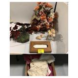 WOODEN TISSUE COVER & Dï¿½COR, BOX OF TOWELS & SOFT