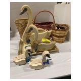 WOODEN GEESE, BASKETS, PICTURE FRAME