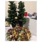 2 LIGHT-UP TREES, FALL COLOR WREATHS