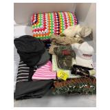 MEN'S HATS, AFGHAN, GLASSES, BLANKETS, ETC