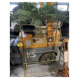 BRASS RACK STORAGE SHELF, ARTIFICIAL PLANTER POT