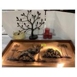 ELEPHANT COPPER FRAMED PANEL, METAL TREE, RED