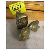 SMALL BRASS OWL & KOI FISH