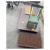 2 FOLDING TABLES, CHILD WOODEN ROCKER, PEGBOARD