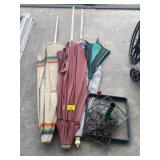 3 PATIO UMBRELLAS, 2 UMBRELLA STANDS