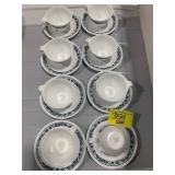 SET OF CORELLE BLUE FLOWER CUPS & SAUCERS