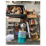 WHEAT CHINA, SAW & MITRE BOX, STACK OF PLASTIC