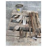 DRYWALL TOOLS, METAL BUCKET, METAL RODS