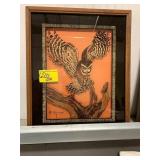 ARTIST SIGNED OWL PAINTED GLASS WALL ART