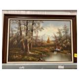 42' LONG FALL THEMED ARTIST SIGNED OIL ON CANVAS