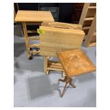 WOODEN TV TRAY SET, ROLLING WOOD WINE RACK,