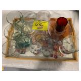 SERVING TRAY W/ GLASS TUMBLERS & BEER GLASS OF
