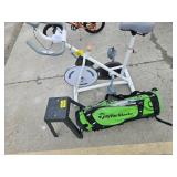 EXERCISE BIKE, STOOL, TAYLORMADE GOLF BAG