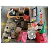 GAS CANS, HEAT LAMP, RUBBERMAID TOOLBOX,