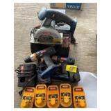 RYOBI TOOL SET W/ 5 BATTERIES & CHARGERS, SPARE