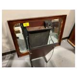 WOOD FRAMED WALL MIRROR, TROUSER PRESS
