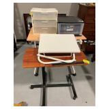 ROLLING DESK, PLASTIC STORAGE DRAWERS, BEDSIDE