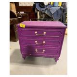 PURPLE PAINTED 3-DRAWER CHEST OF DRAWERS