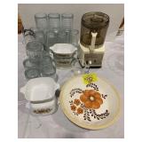 TUMBLER SET, VEGETABLE THEMED CASSEROLE DISH SET,